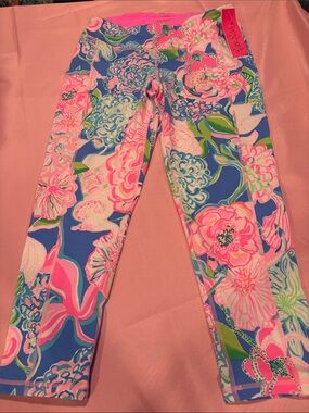 Lilly Pulitzer Weekender Midi Leggings Peony For Your Thoughts UPF 50+ L NWT